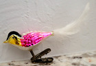 Vintage Blown Glass Clip-on Bird Ornament with Real Feather Tail Approx. 5