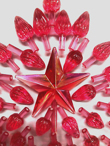 36 EXTRA LARGE TWIST BULBS PINK AURORA STAR Ceramic Christmas Tree LIGHTS VTG