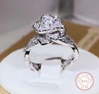 925 Silver 3D Raised Rose Ring S7 w Silver Edging Swarovski Diamond Cut Stones
