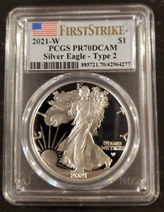 2021 W TYPE-2 PCGS PROOF PF70 DCAM FIRST STRIKE SILVER EAGLE BLUE FLAG LABEL $1