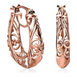 Solid 14K Rose Gold Hoop Earrings for Women ION Plated Fine Valentine Gifts