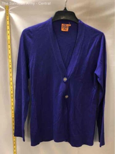 Tory Burch Womens Purple Long Sleeve V-Neck Knitted Cardigan Sweater Size Large