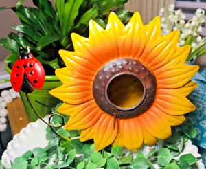 Hand Painted Rustic Metal Bird Houses-Sunflower with Ladybug