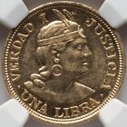1917 Peru Una Libra Gold Coin NGC AU-58 South American Lima