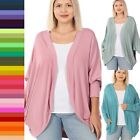 1X 2X 3X Open Front Cocoon Wrap Rayon Cardigan Hip or Thigh Length Side Pockets