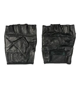 Men's Black Leather Driving Motorcycle Fingerless Gloves Heavy Duty Thick B# 24