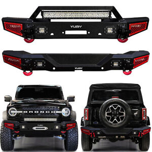 Vijay Fit 2021-2024 Ford Bronco Front and Rear Bumper w/Winch Plate & LED Light (For: 2021 Ford Bronco Big Bend)