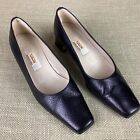 Talbots Women’s Leather Dress Pumps Shoes Black Low Heel Square Toe Size 5 Italy