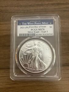 2021 W SILVER AMERICAN EAGLE -TYPE 1-PCGS MS70 FIRST DAY OF ISSUE