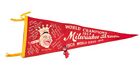 Super Rare 1958 Milwaukee Braves World Series Pennant with Hank Aaron and 2 pins