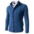 Mens Casual Sweater Cardigan Knitted Jacket Single Breasted Collared Tops Coat