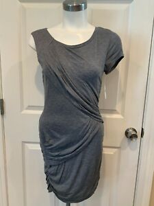 BCBG Max Azria Heather Grey Ruched Quilted Side Zip Dress, Size Small