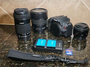Canon EOS Rebel SL2 200D 24.2MP DSLR Camera Kit: W/3 Lenses, 2 Battery's, + More