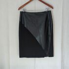Lafayette 148 Black Pencil Skirt Faux Leather Panel Size 8