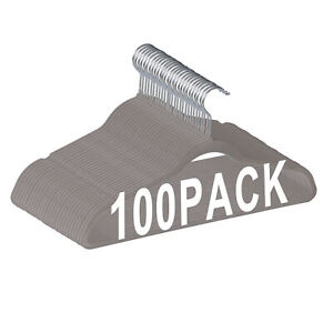 100PCS Velvet Hangers Non-Slip Clothes Hangers Premium 360° Swivel Hook Grey