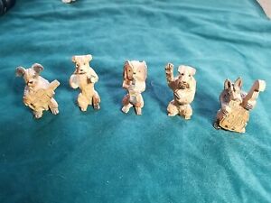 Antique Hand Carved German Wooden Dog Band (5 piece)