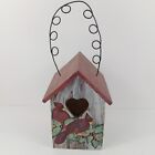 HAND MADE AND PAINTED WOODEN BIRD HOUSE WITH RED BIRDS 8