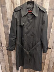 Nordstrom Men's 40R Black Trench Coat Wool Lining Outdoors Formal Casual Heavy