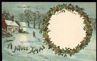 Antique Postcard Joyous Christmas Xmas Look Thro HTL Hold to Light Winter Night