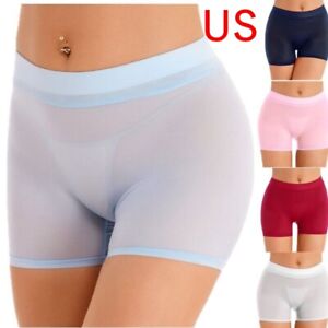 US Women's See Through Short Hot Pants Ice Silk Transparent Boyshort Underwear