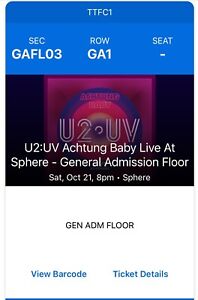 U2 October 21, Las Vegas MGM Sphere - GA (4 Tickets)