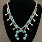 Native American Sterling Turquoise Squash Blossom Necklace Petite Size 23”