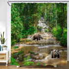 Scenic Waterfall Shower Curtain Bear Green Tree Landscape Tropical Forest Spr...