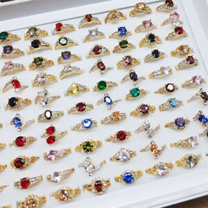 Wholesale Mixed Colorful Zircon Crystal Ring Women Wedding Finger Rings Jewelry