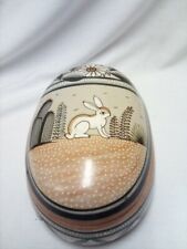 Mexican Burnished Tonala Pottery Trinket Box Rabbit Hand Painted- Signed Jimon
