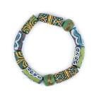 Green African Bead Bracelet 11mm Ghana Cylinder Glass Large Hole 7.5 Inch Strand