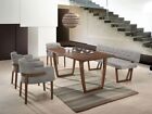 NEW Modern Walnut Brown Table & Gray Chairs Furniture - 6 piece Dining Set ICV4