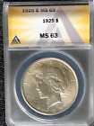 New Listing1925 Peace Silver Dollar ANACS Certified MS-63 Uncirculated Bright Coin