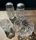 LE Smith Moon and stars clear salt, pepper, toothpick holder, candy dish lot