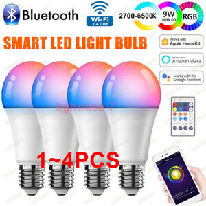 4 x WiFi Smart LED Light Bulb E27 RGBCW Color Dimmable Lamp for Alexa Google App