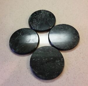 Set of 4 - Green Marble Stone Coasters with  Cork Bottom – 4” Diameter