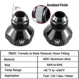 2 Pcs 8 AN Female to 6AN Male Flare Reducer Hose Fitting Adapter