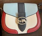 Coach CA212 Georgie Saddle Bag Colorblock Leather Chalk Blue Red Preowned
