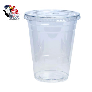 16 Oz Clear Plastic Cups PET Disposable Cold Cups with lids and Straws