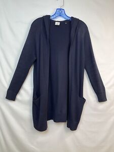 Cabi Womens XS Newport Hooded Open Front Blue Long Sleeve Front Pockets Cardigan