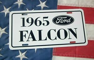 1965 Ford FALCON license Plate  car tag 65  white with dark navy blue