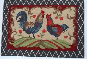 Valerie Soft Step Memory Foam 2' x 3' Hand Hooked  Rug Rooster Farmhouse Decor