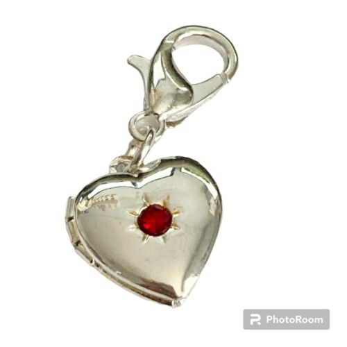Vintage Silver Red Heart Locket Pendant Charm Victorian Photo Picture Plated