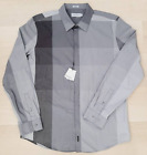 CALVIN KLEIN Premium Mens Button Down Shirt Size L Gray Long Sleeve Cotton NEW