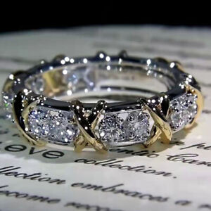 Plated Gold X 925 Sterling Silver Crystal Rings Womens Men's Fashion Jewelry