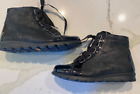 Fluchos Ankle Boots Women  Laces Zipper Black size 39 (8.5) Spain Patterned
