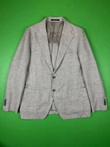 RRP $950 TAGLIATORE Mens Grey 2-buttoned Linen Wool Blazer 54 L Made in Italy