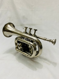 Brass Polished Bugle Instrument Pocket Trumpet With 3 Valve Vintage Flugel Horn/