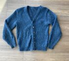 1960s 60s Blue Mohair Fuzzy Cardigan S Small