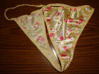 Vintage XL or 1X Satin String Thong Panty Yellow Dots Flowers Vintage Stretchy