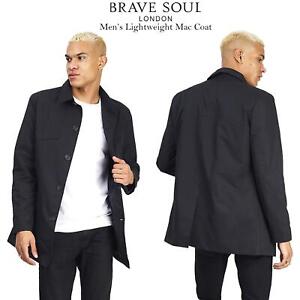 Brave Soul Mens Black Button Up Mac Trench Coat Casual Lightweight Summer Jacket